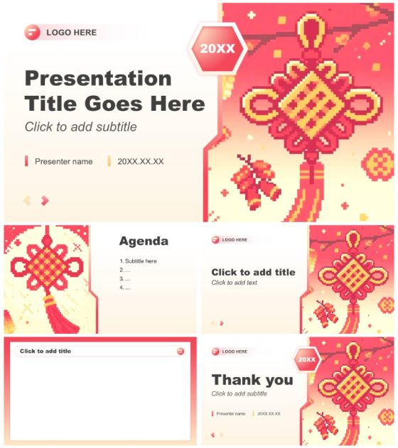 粉红色像素风马年春节活动策划汇报PPT主题模板