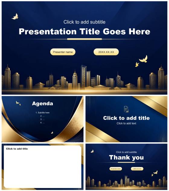 蓝色烫金商务风市场调研报告PPT主题模板