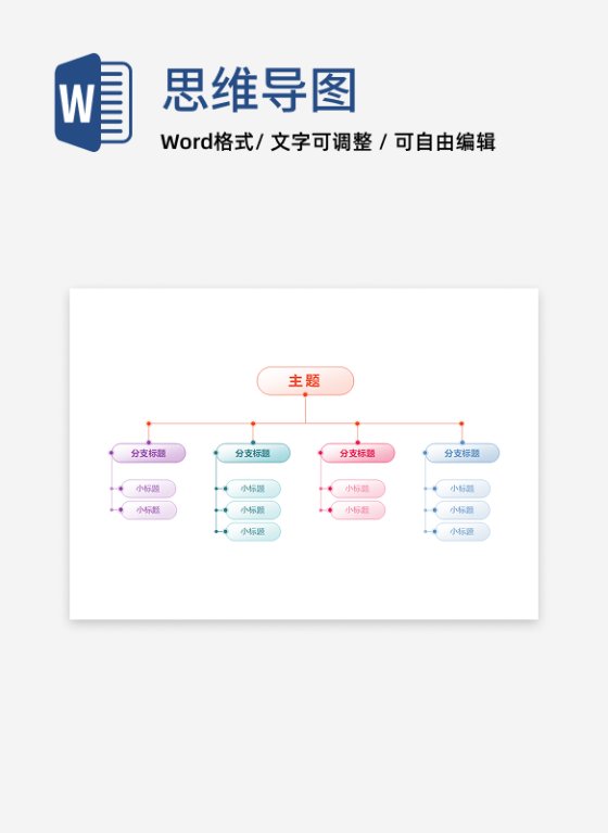 思维导图-彩色简约竖向思维导图word模板