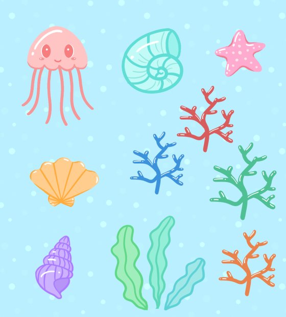 手绘海底世界元素