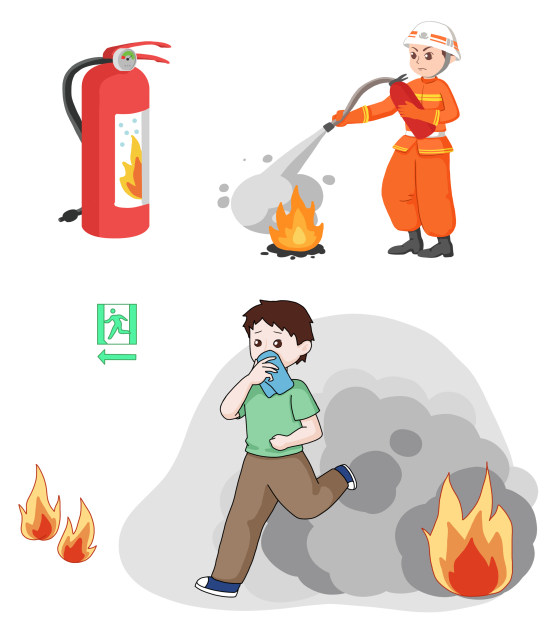 手绘卡通扁平消防元素