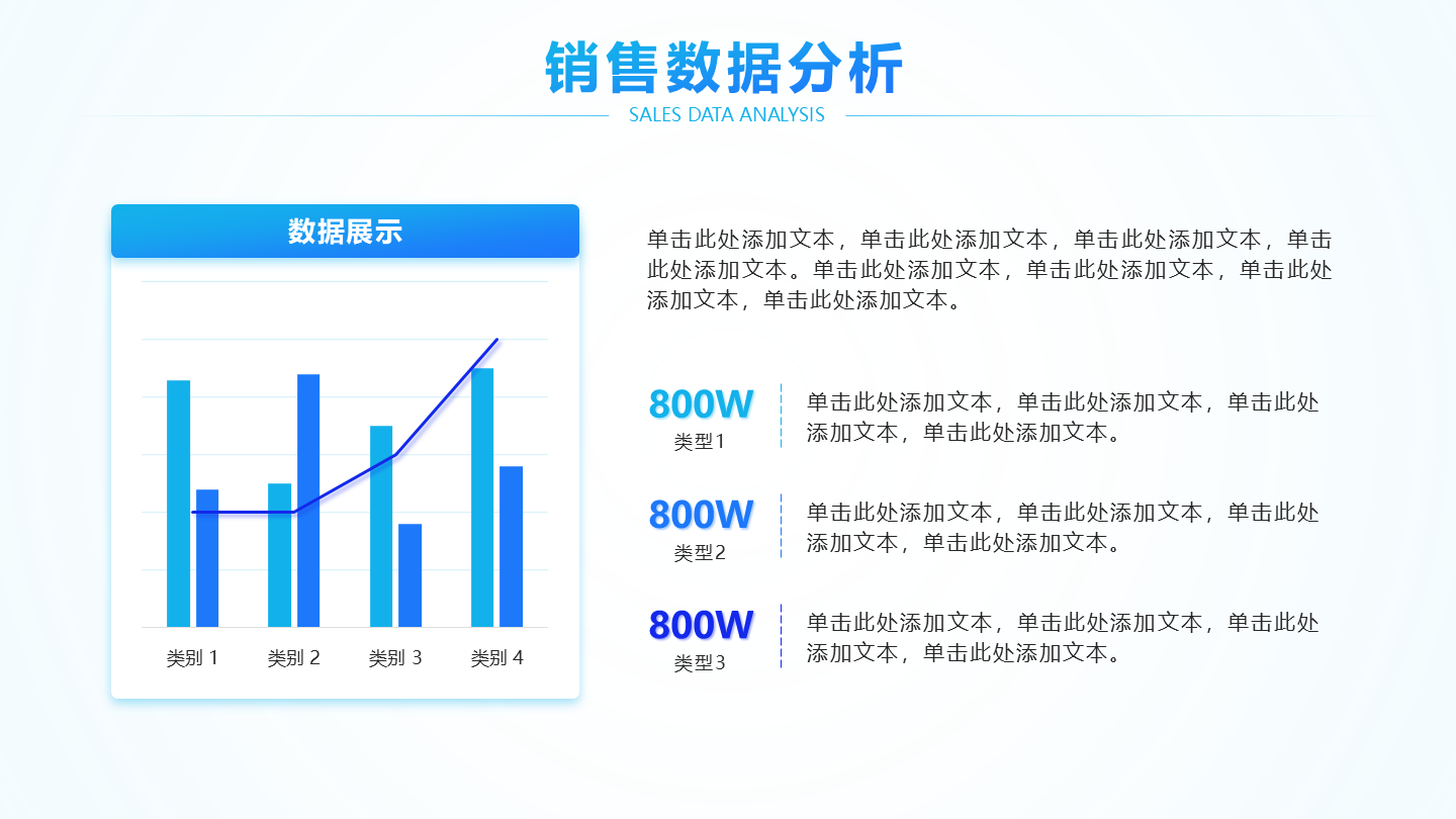 蓝色简约便利贴销售数据分析图表PPT单页
