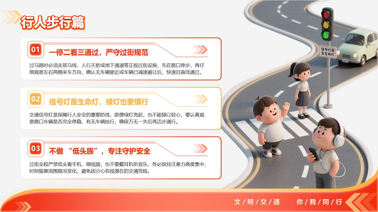 红黄渐变简约交通安全宣传日科普知识PPT单页