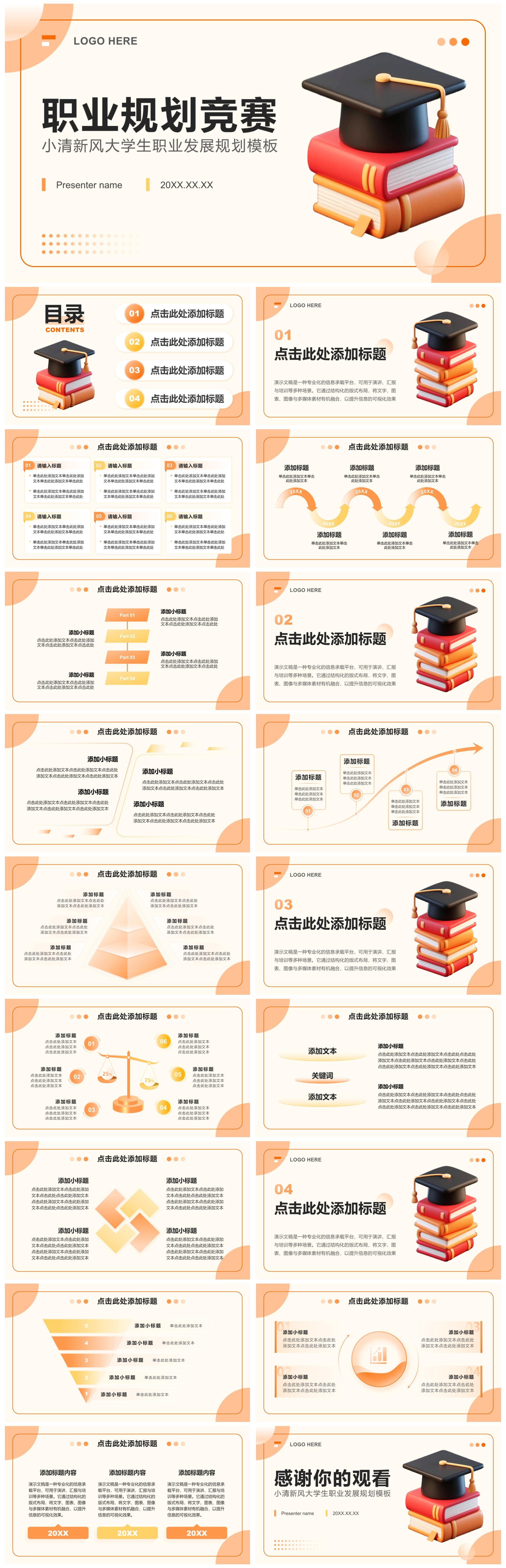 橙黄色小清新风大学生职业发展规划竞赛模板