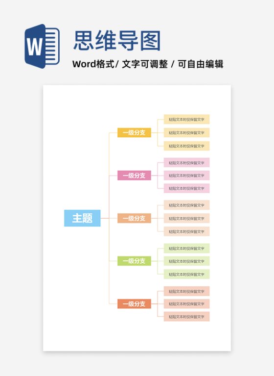思维导图-渐变简约几何思维导图word模板