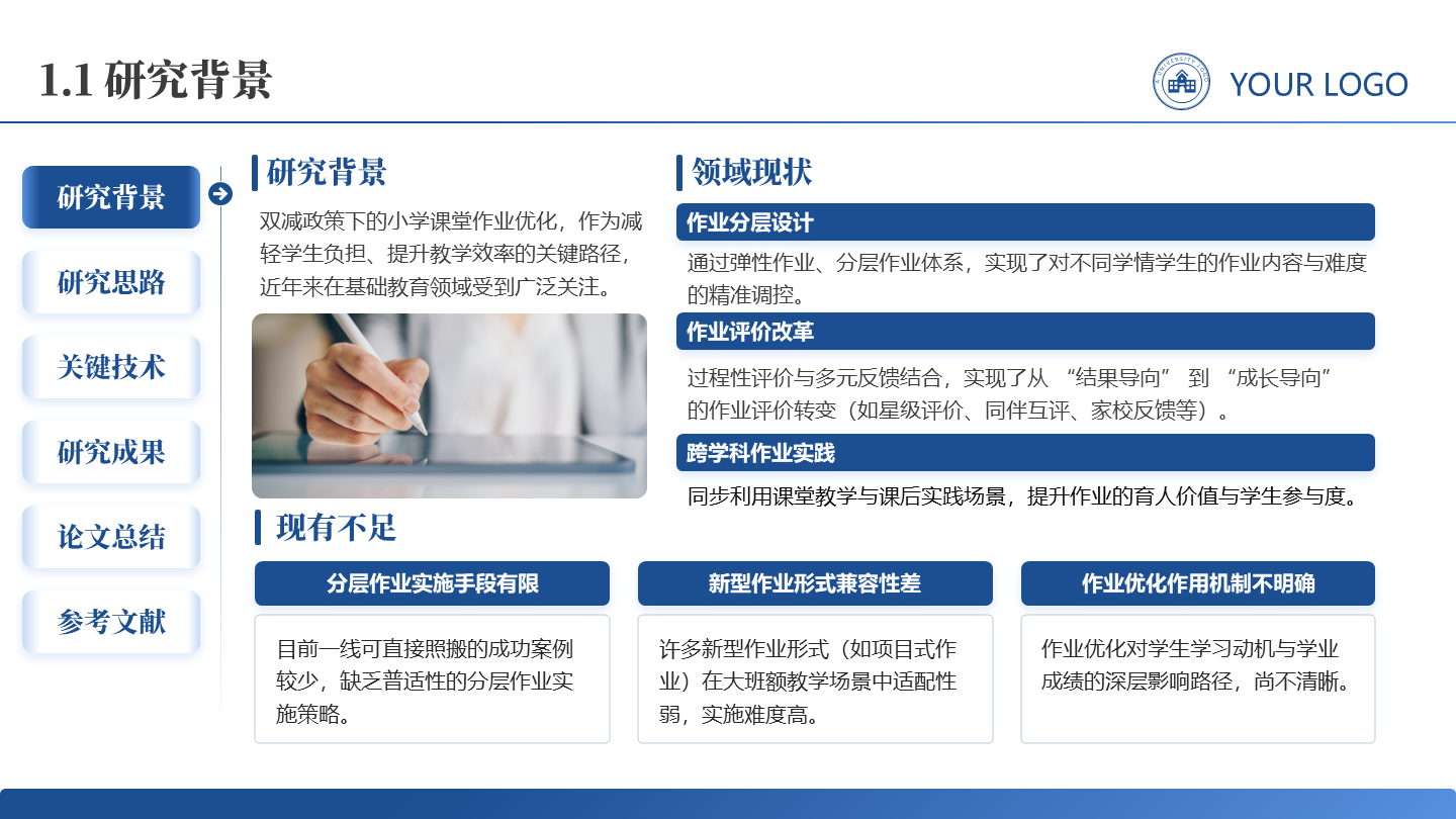 研究背景-学术风通用论文答辩开题报告汇报PPT单页