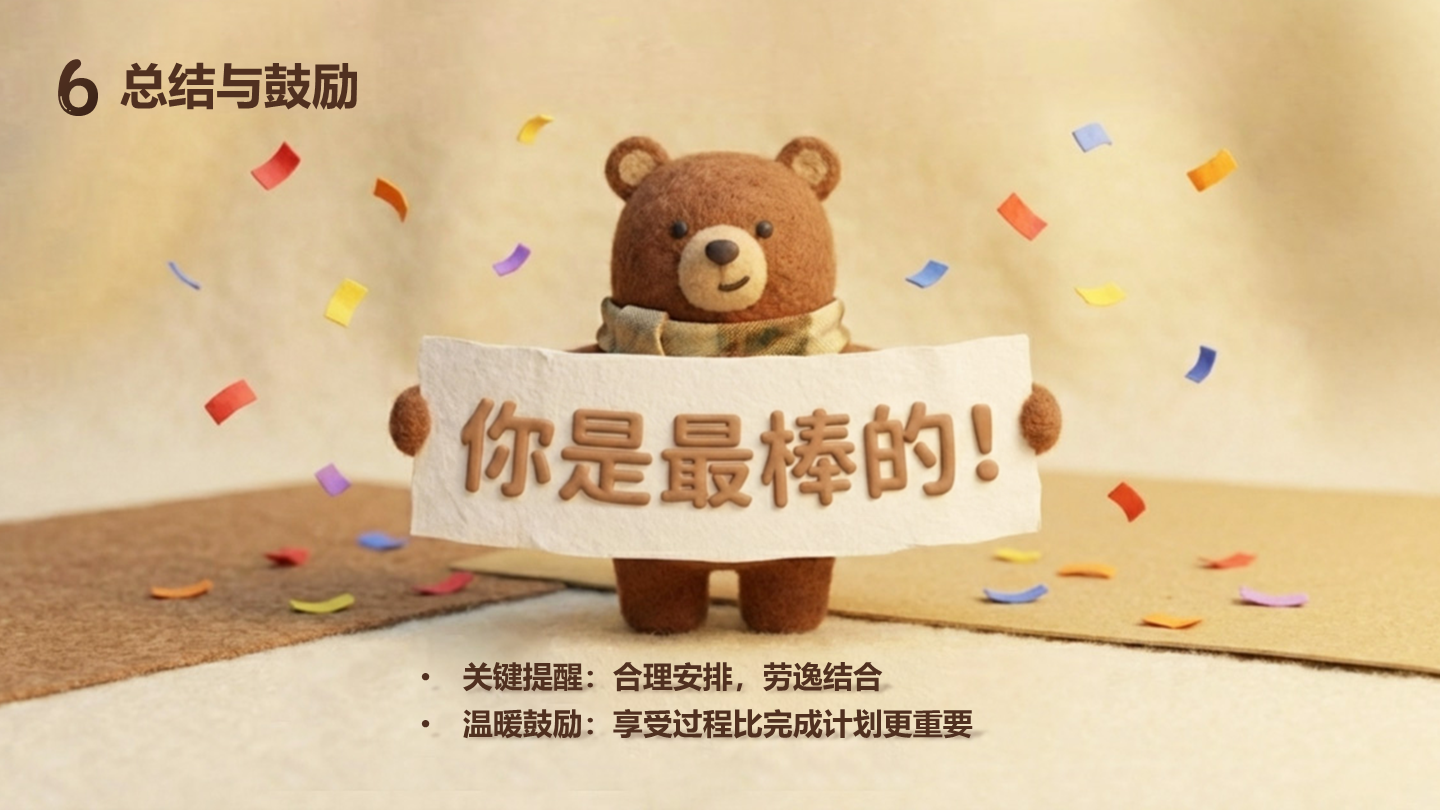 毛毡可爱童趣寒假安排班会总结与鼓励PPT单页