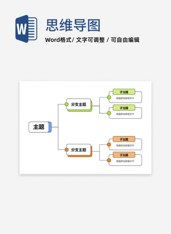 思维导图 - 双色简约层级式思维导图word模板