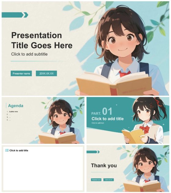 绿色手绘动漫插画风大学生班长竞选自我介绍主题模板