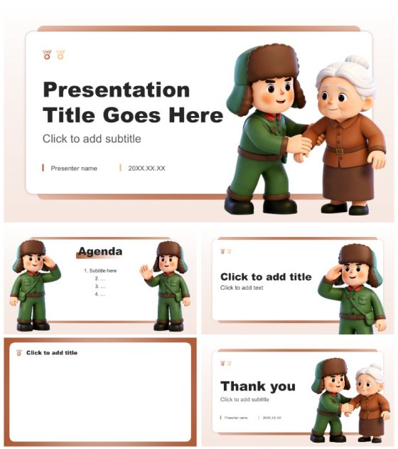 棕色3D卡通风学习雷锋精神班会课件PPT主题模板