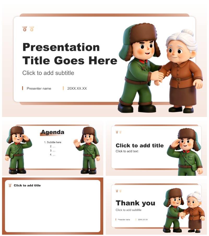 棕色3D卡通风学习雷锋精神班会课件PPT主题模板