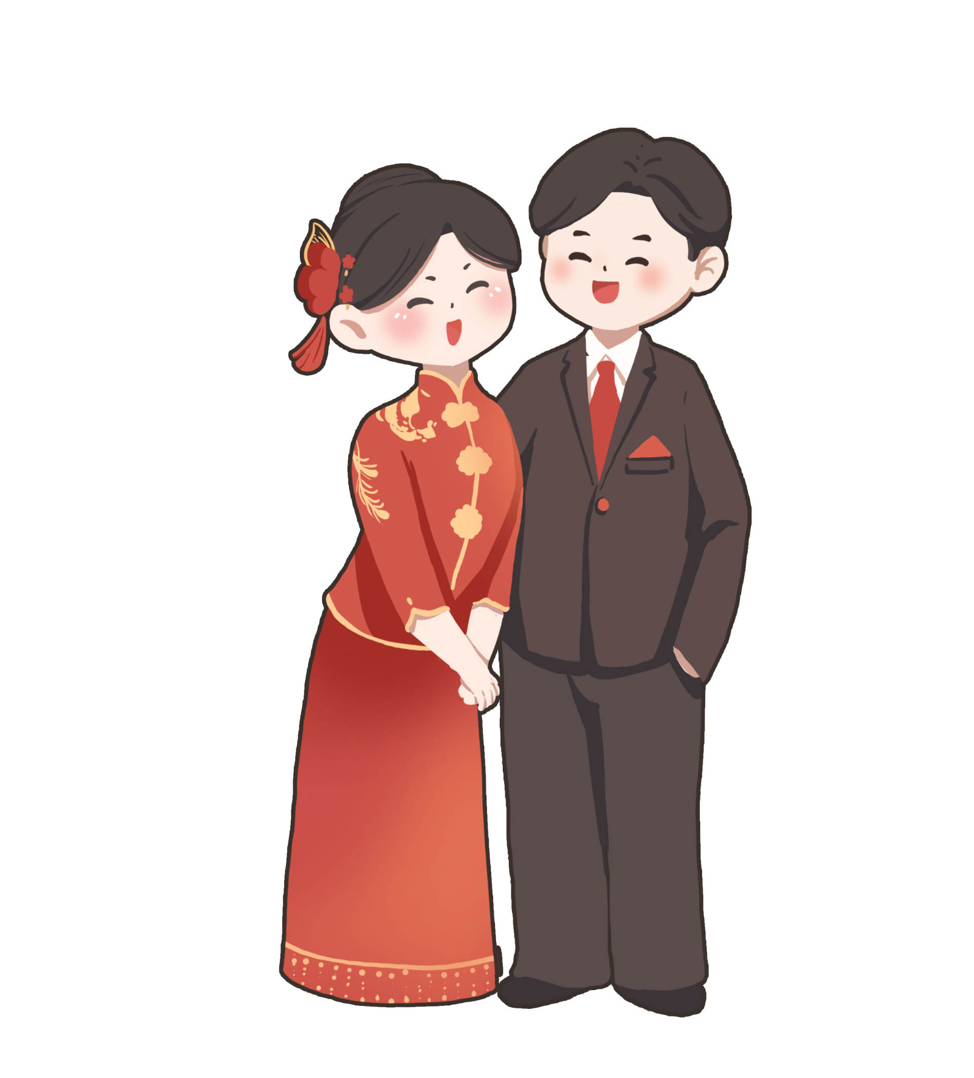 中式婚礼人物手绘素材