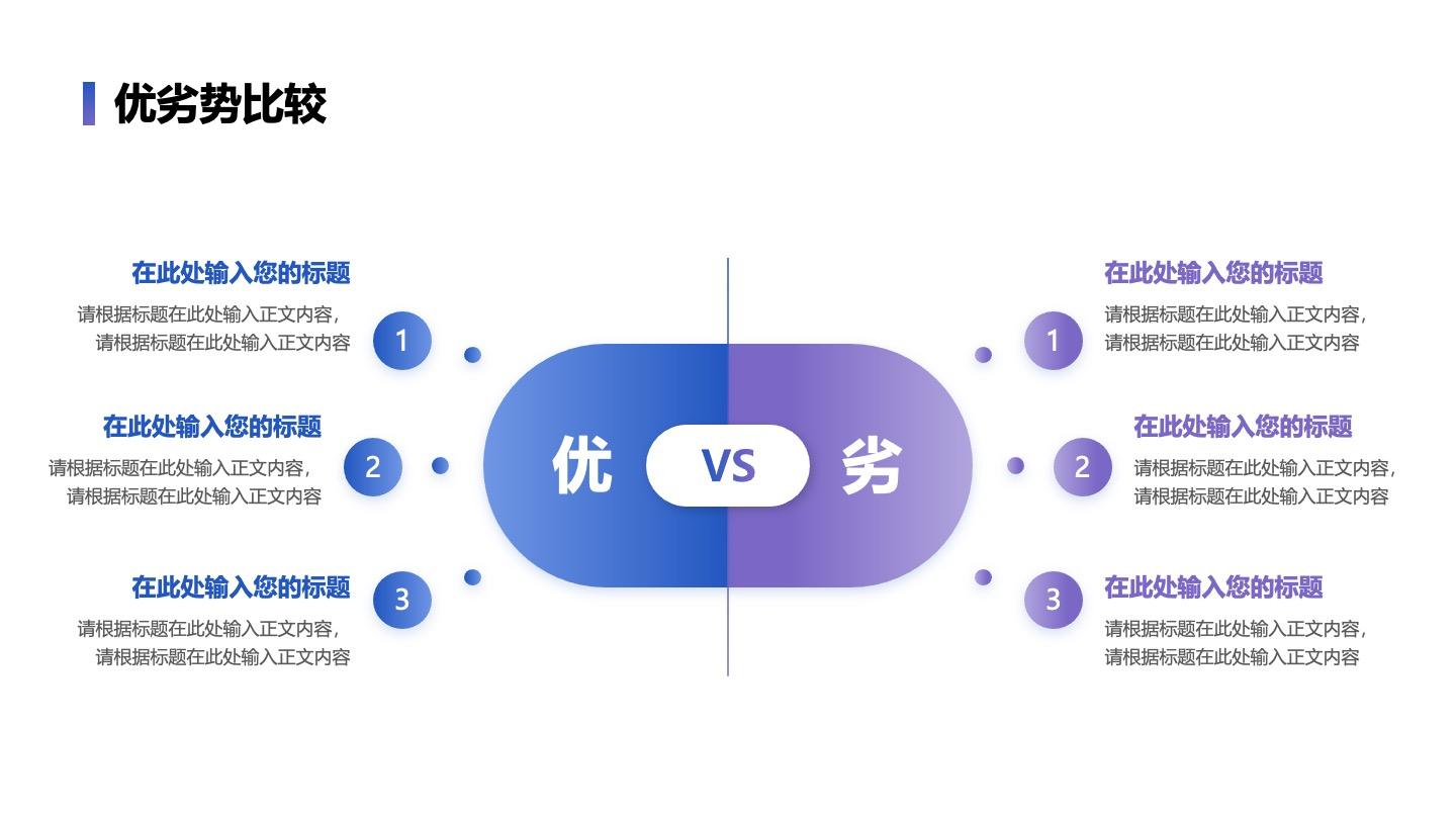 优劣势-蓝紫色三项VS优劣比较PPT单页