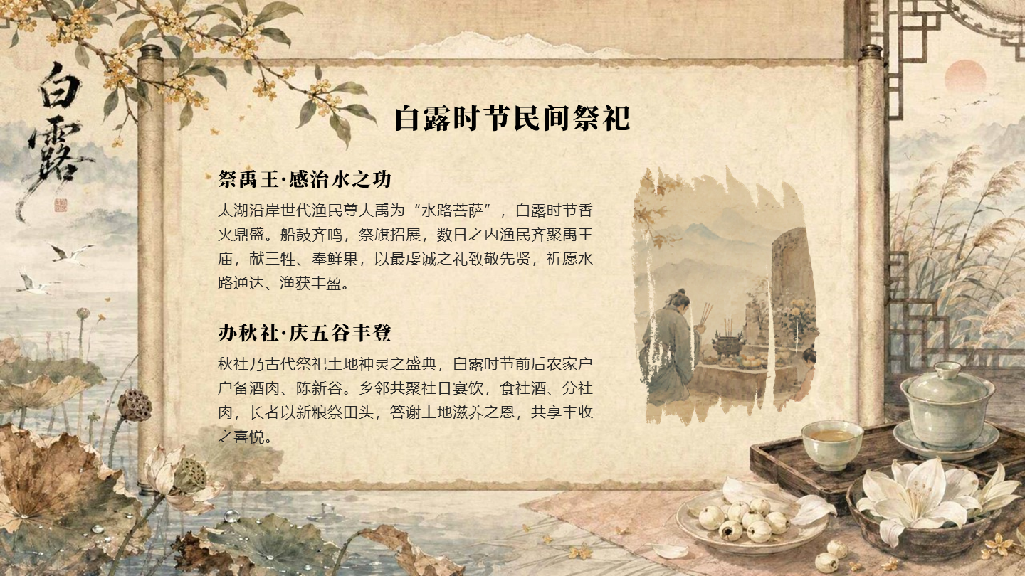 棕色国风白露节气民间祭祀科普讲座图文PPT单页