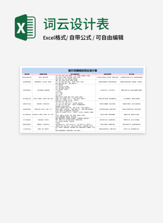 蓝粉旅行攻略规划词云设计表