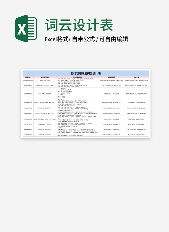蓝粉旅行攻略规划词云设计表