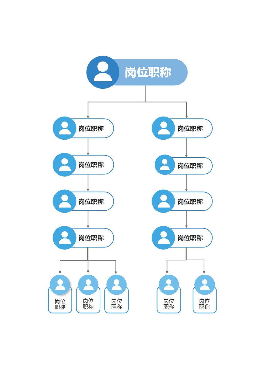 组织架构-蓝色简约复合形状组织结构图word模板