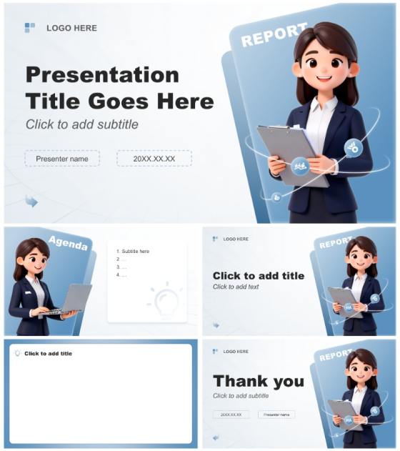 蓝色3D简约风年度述职汇报通用PPT主题模板