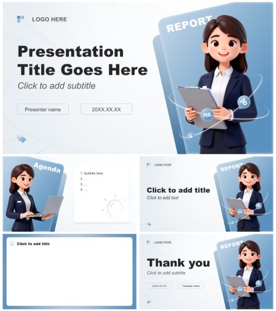 蓝色3D简约风年度述职汇报通用PPT主题模板