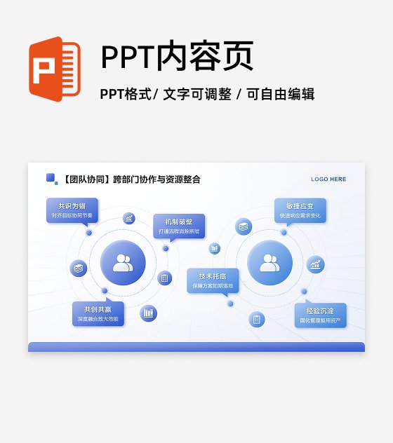 蓝色简约风述职报告团队协同PPT单页