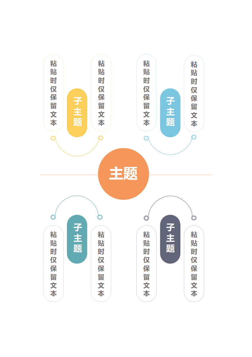 思维导图-彩色线条极简竖版思维导图word模板