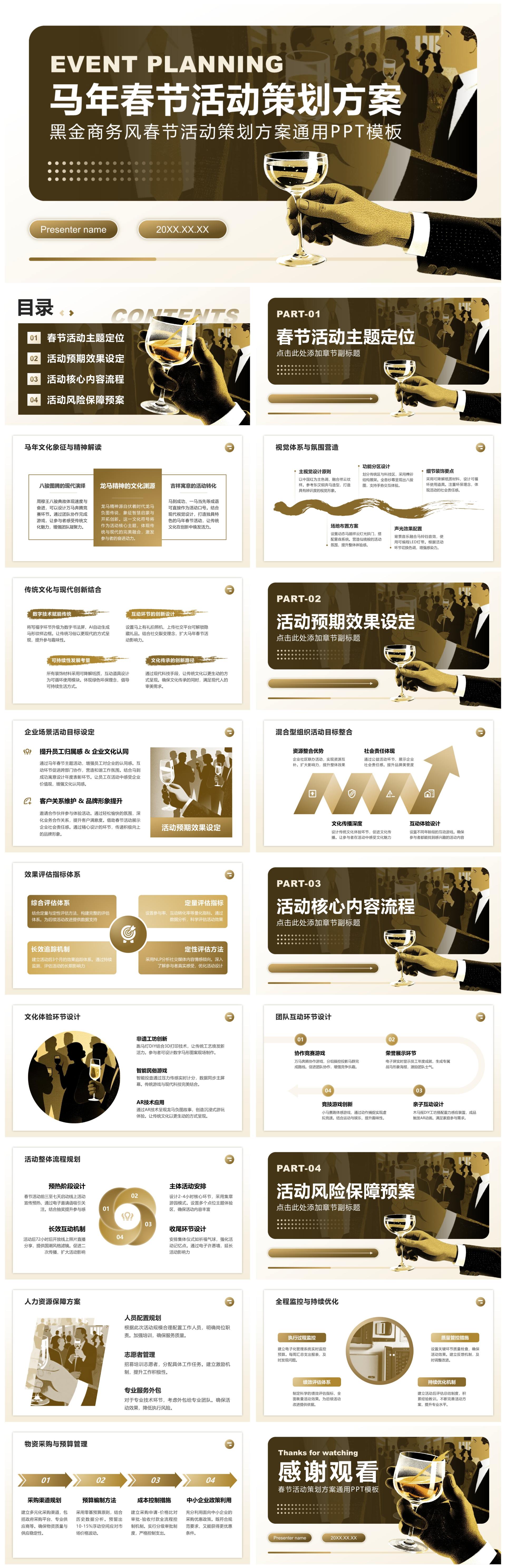 黑金商务风马年春节企业活动策划方案通用PPT模板