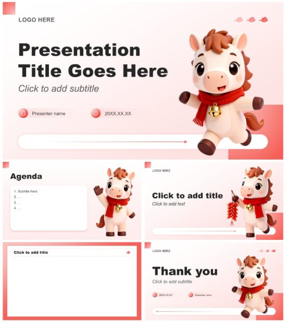 红色3D风马年春节安全教育班会PPT主题模板