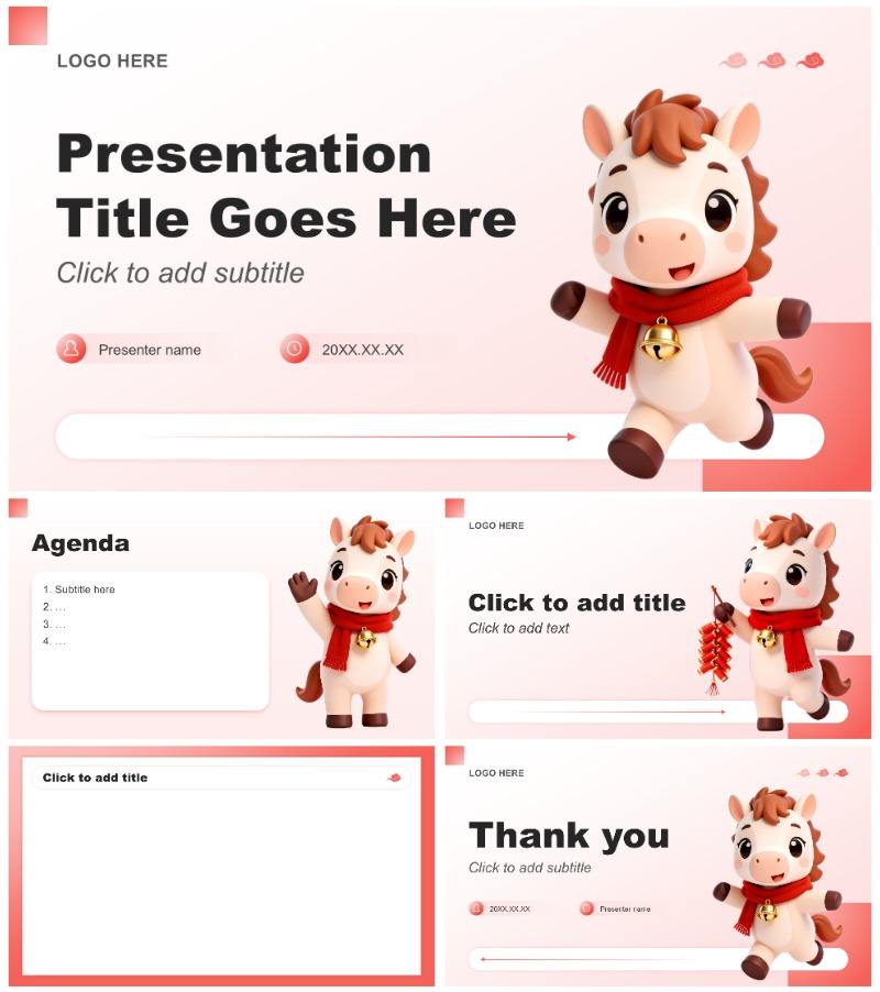 红色3D风马年春节安全教育班会PPT主题模板