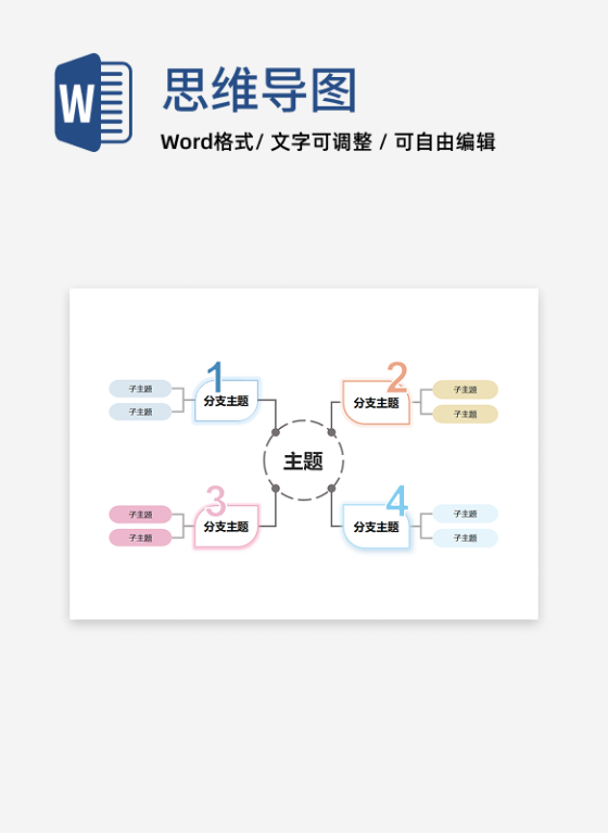 思维导图-多彩层级分类思维导图word模板