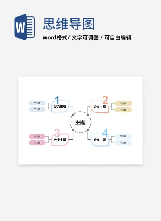 思维导图-多彩层级分类思维导图word模板