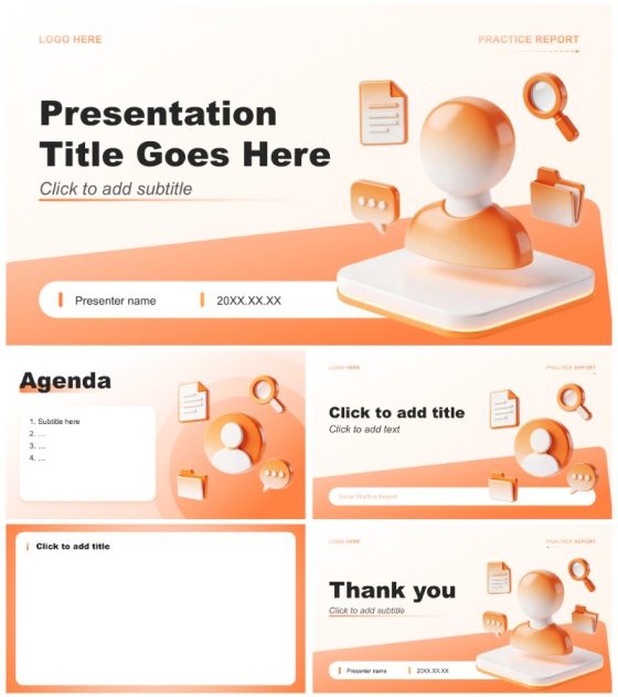 橙色3D风大学生寒假社会实践调研报告PPT主题模板