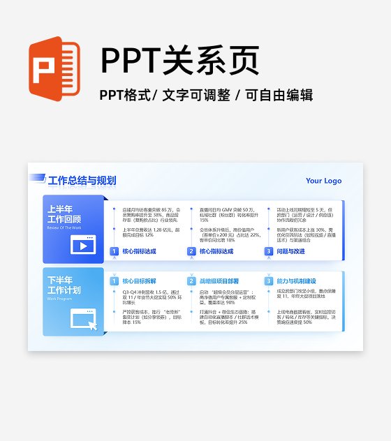 蓝色简约商务电商岗位总结与规划工作总结PPT单页