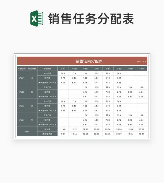 商务风产品销售任务分配表Excel模板