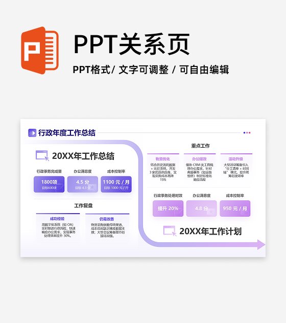 紫粉色简约渐变行政未来规划工作总结PPT单页