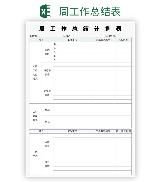 周工作总结表excel模板