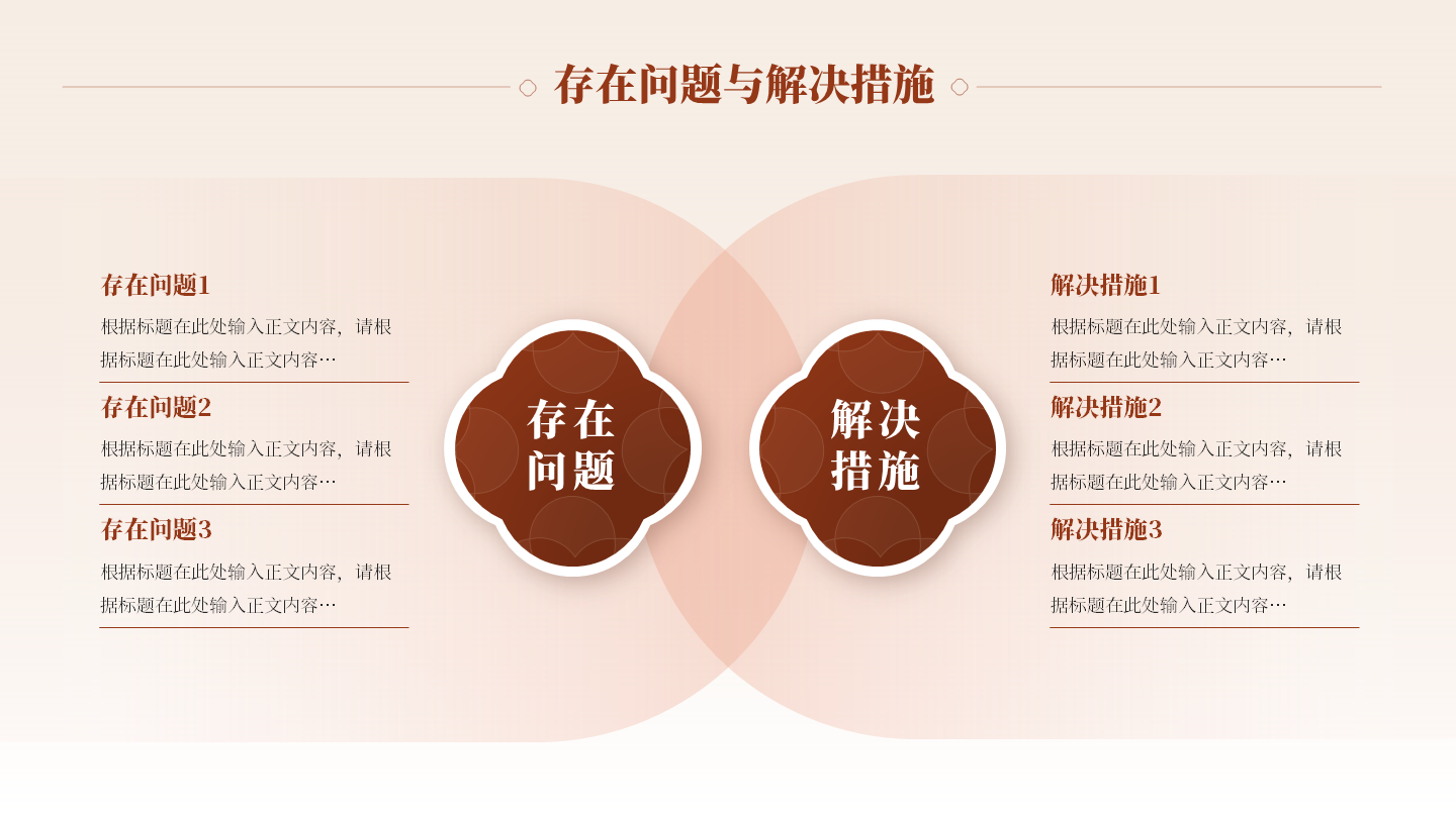存在问题与解决措施-古风项目汇报关系页PPT单页