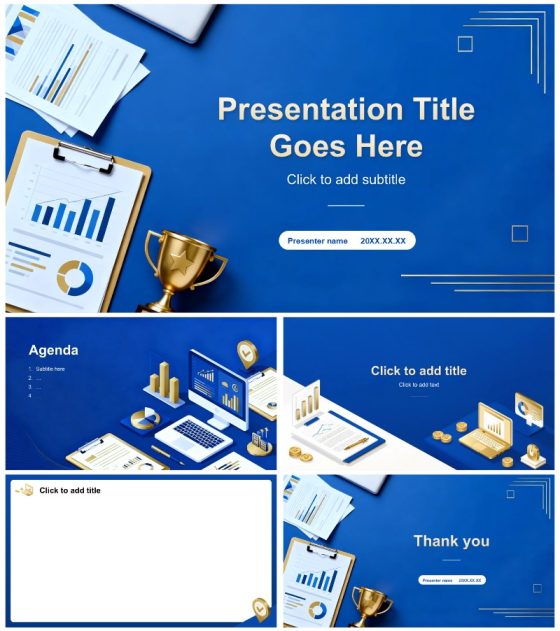 蓝色简约商务风通用年终工作汇报PPT主题模板