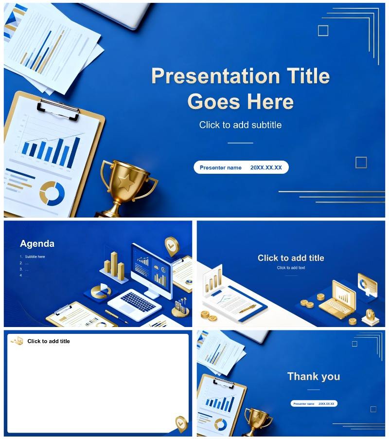蓝色简约商务风通用年终工作汇报PPT主题模板