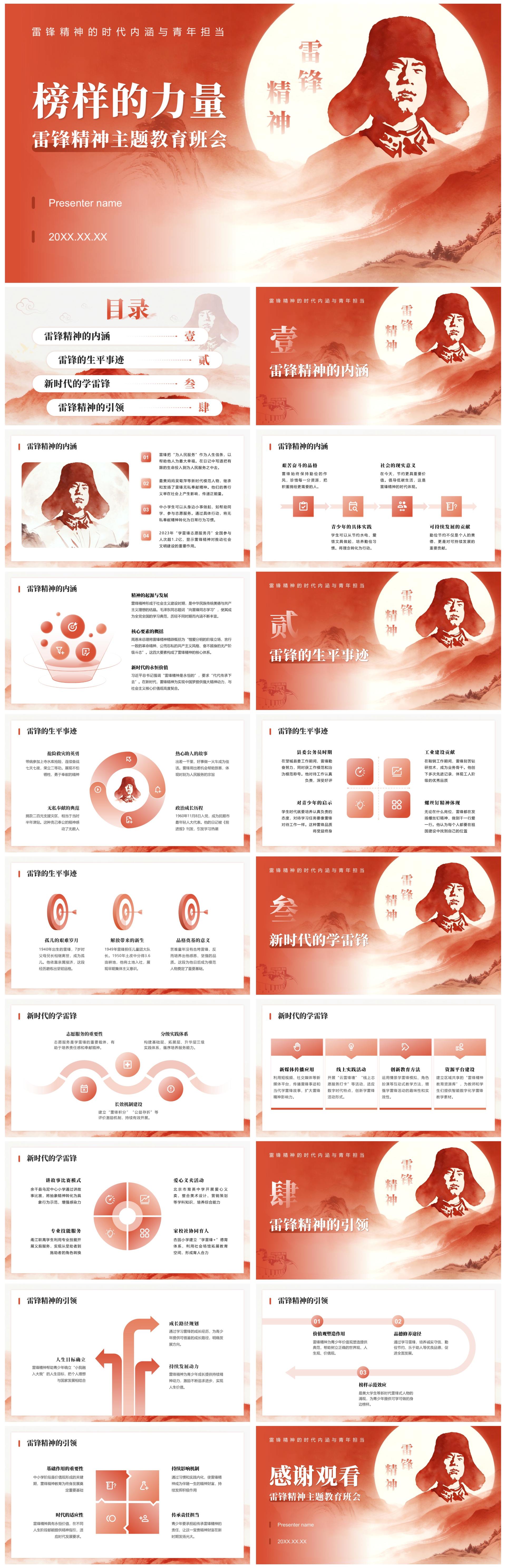 红色党政风雷锋精神主题教育班会课件PPT模板