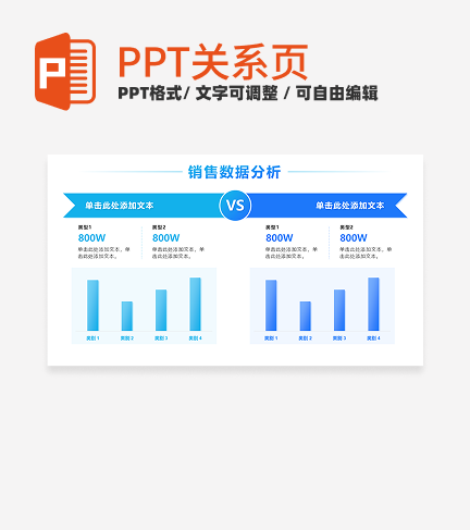 蓝色简约销售数据分析对比图表PPT单页