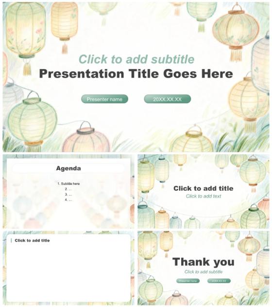 绿色小清新风春节庙会习俗文化介绍PPT主题模板