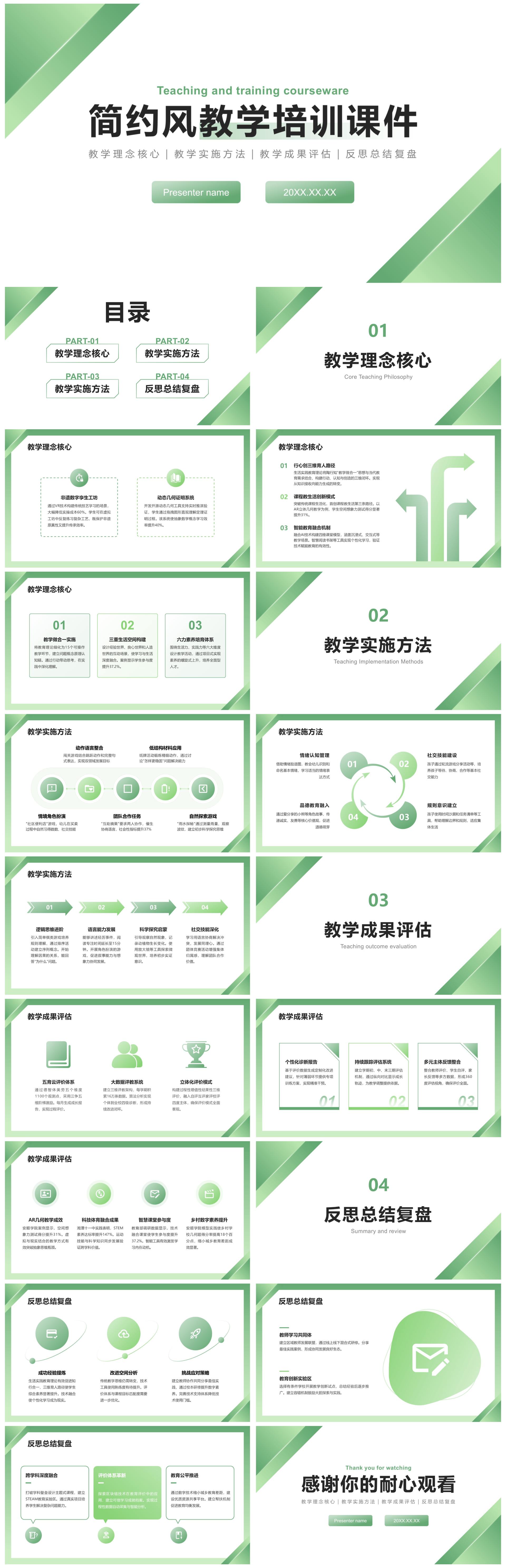绿色简约风几何形状教学教育培训通用PPT模板