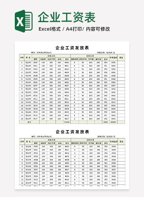 企业工资发放表excel模板
