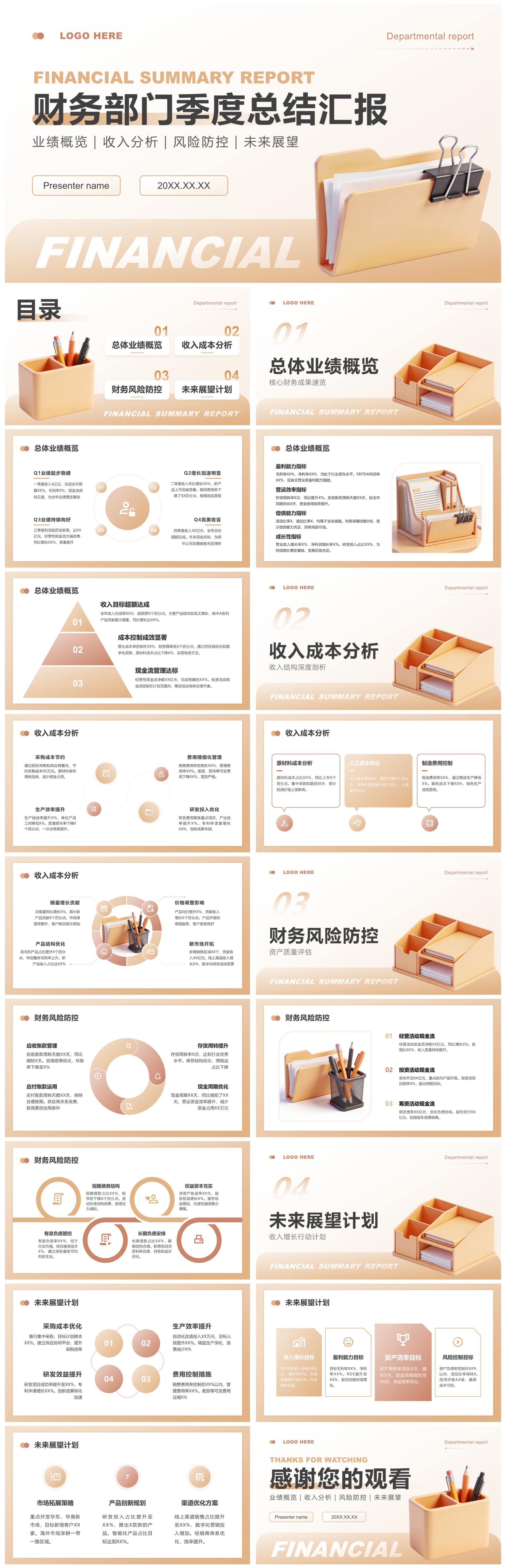 黄色简约风财务部门季度工作总结汇报PPT模板