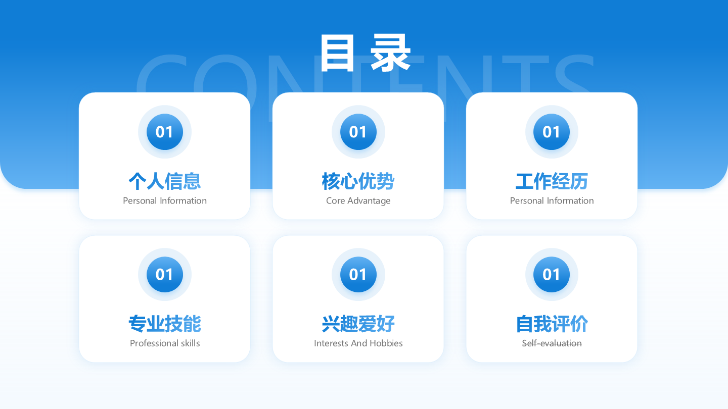 目录页-蓝色简约创意求职面试个人简历介绍PPT单页