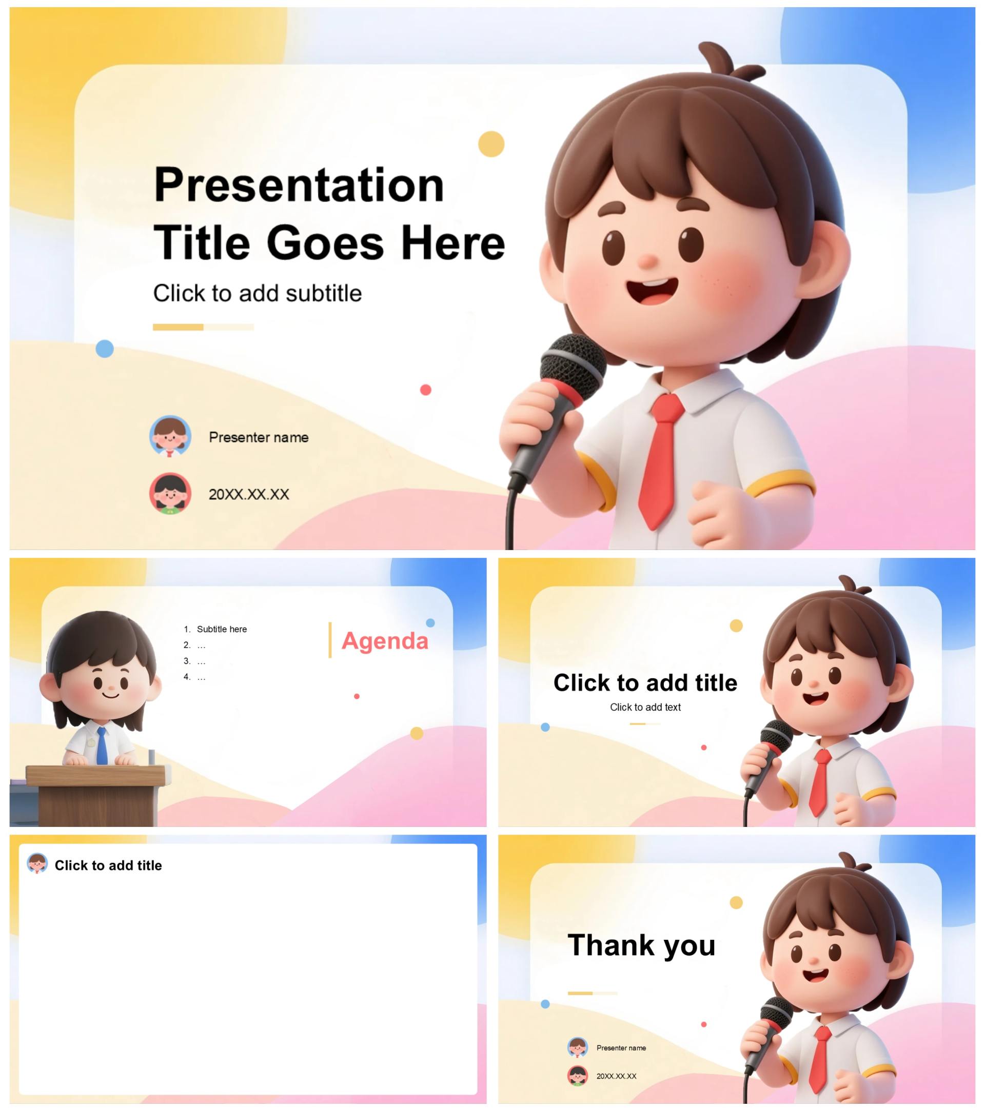清新可爱3D膨胀风小学生班干部班长竞选主题模板