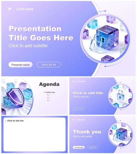 蓝紫色商务风网络安全科普企业培训PPT主题模板