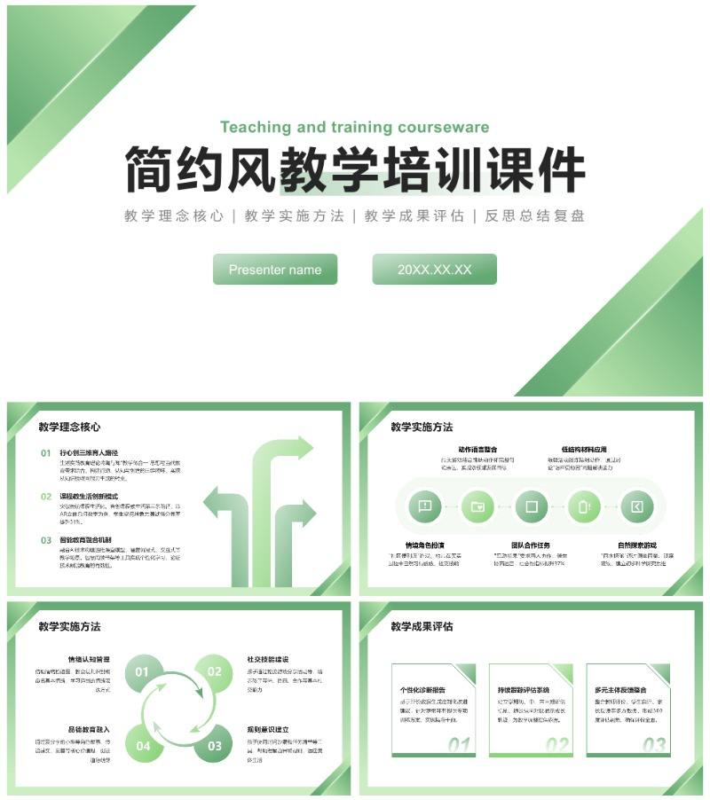 绿色简约风几何形状教学教育培训通用PPT模板