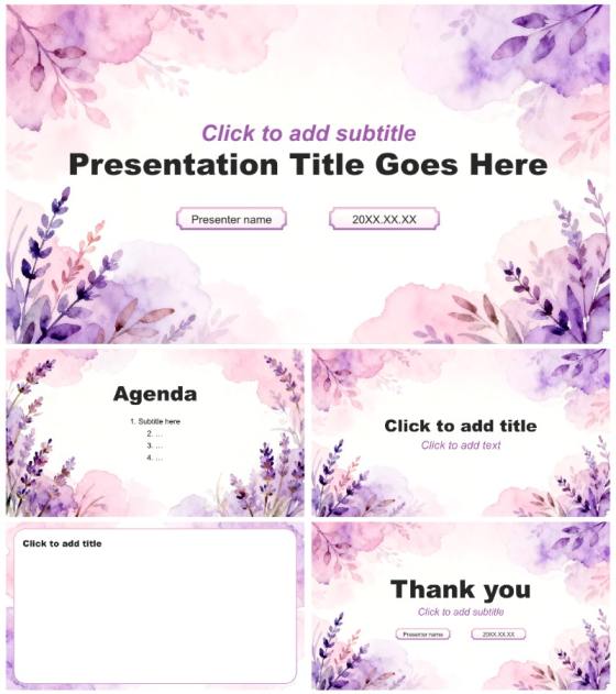紫粉色小清新风转正述职汇报PPT主题模板