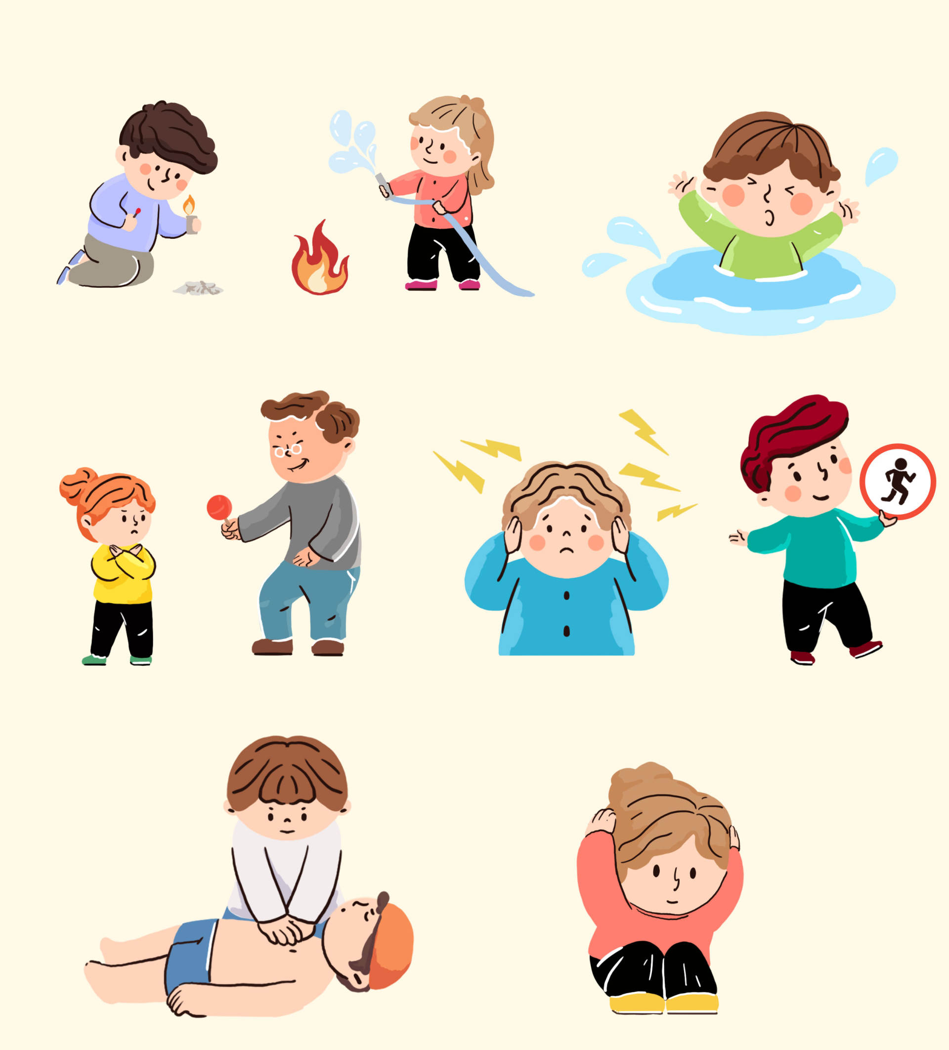 卡通安全教育场景插画素材